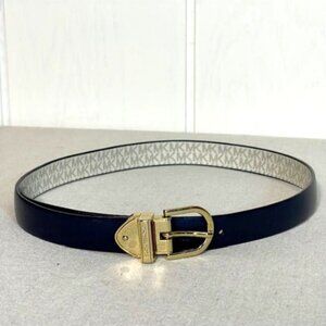 Michael Kors Reversible Logo Belt Gold Twist Buckle Women’s Size 34" Navy Beige